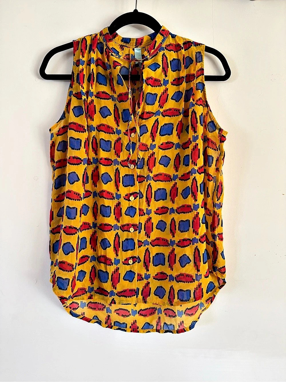 Jaloux Silk Geometric Blouse Size Small